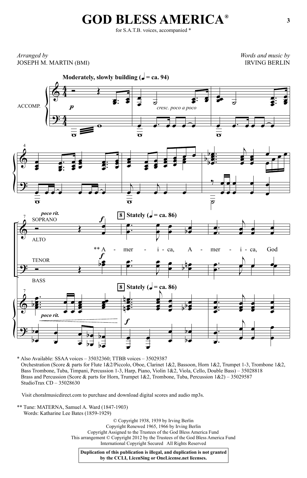 Irving Berlin God Bless America (arr. Joseph M. Martin) sheet music notes and chords arranged for TTBB Choir