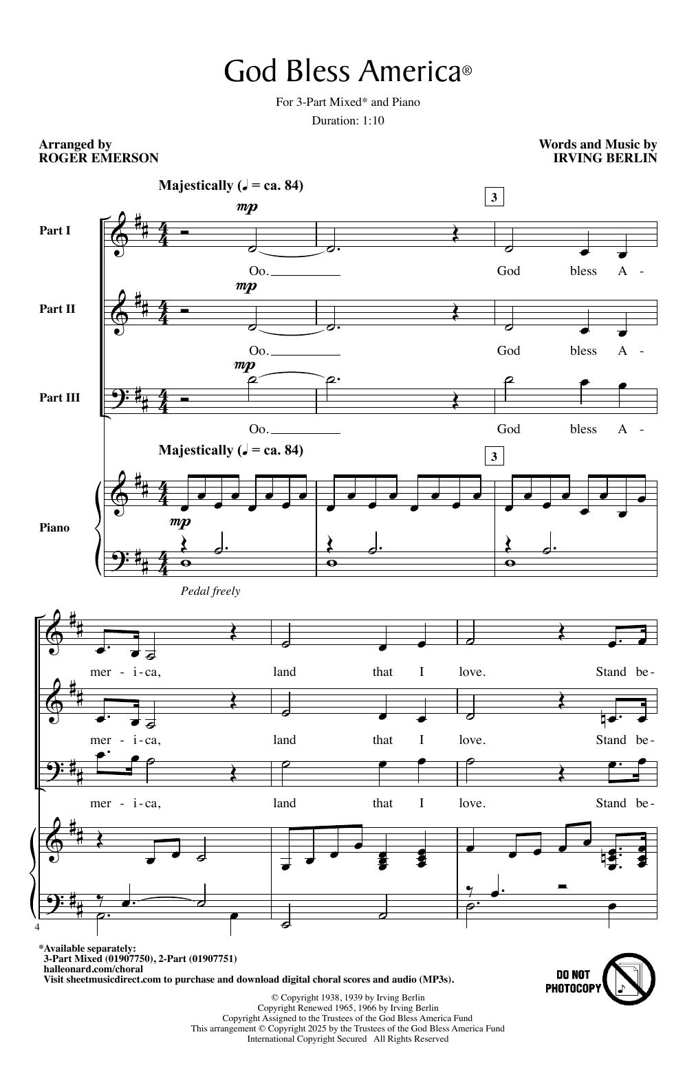 Irving Berlin God Bless America (arr. Roger Emerson) sheet music notes and chords arranged for 3-Part Mixed Choir