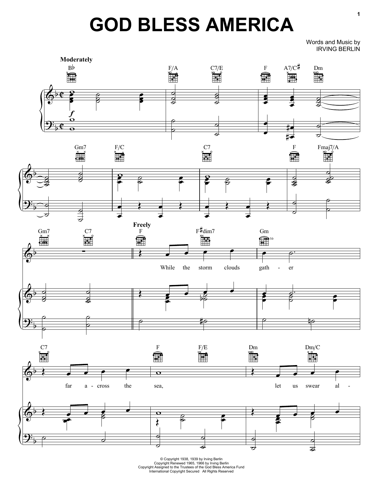 Irving Berlin God Bless America sheet music notes and chords arranged for Trombone Solo