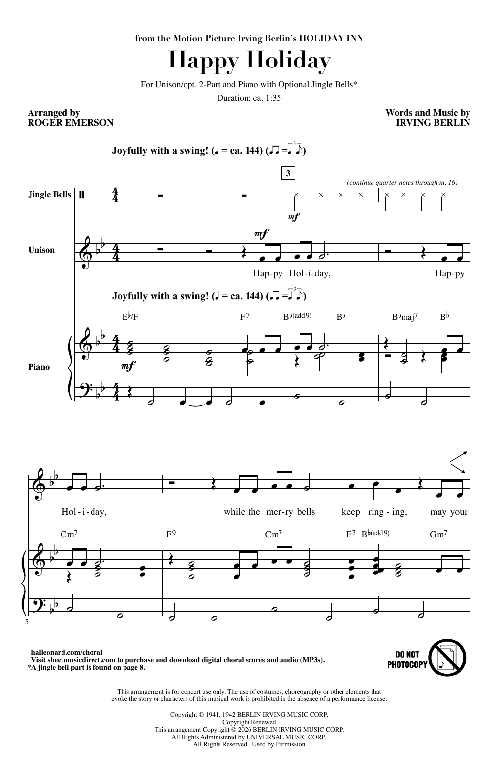 Irving Berlin Happy Holiday (arr. Roger Emerson) sheet music notes and chords arranged for Choir