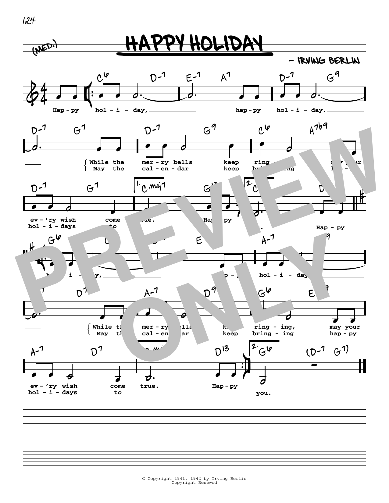 Irving Berlin Happy Holiday (Low Voice) sheet music notes and chords arranged for Real Book – Melody, Lyrics & Chords