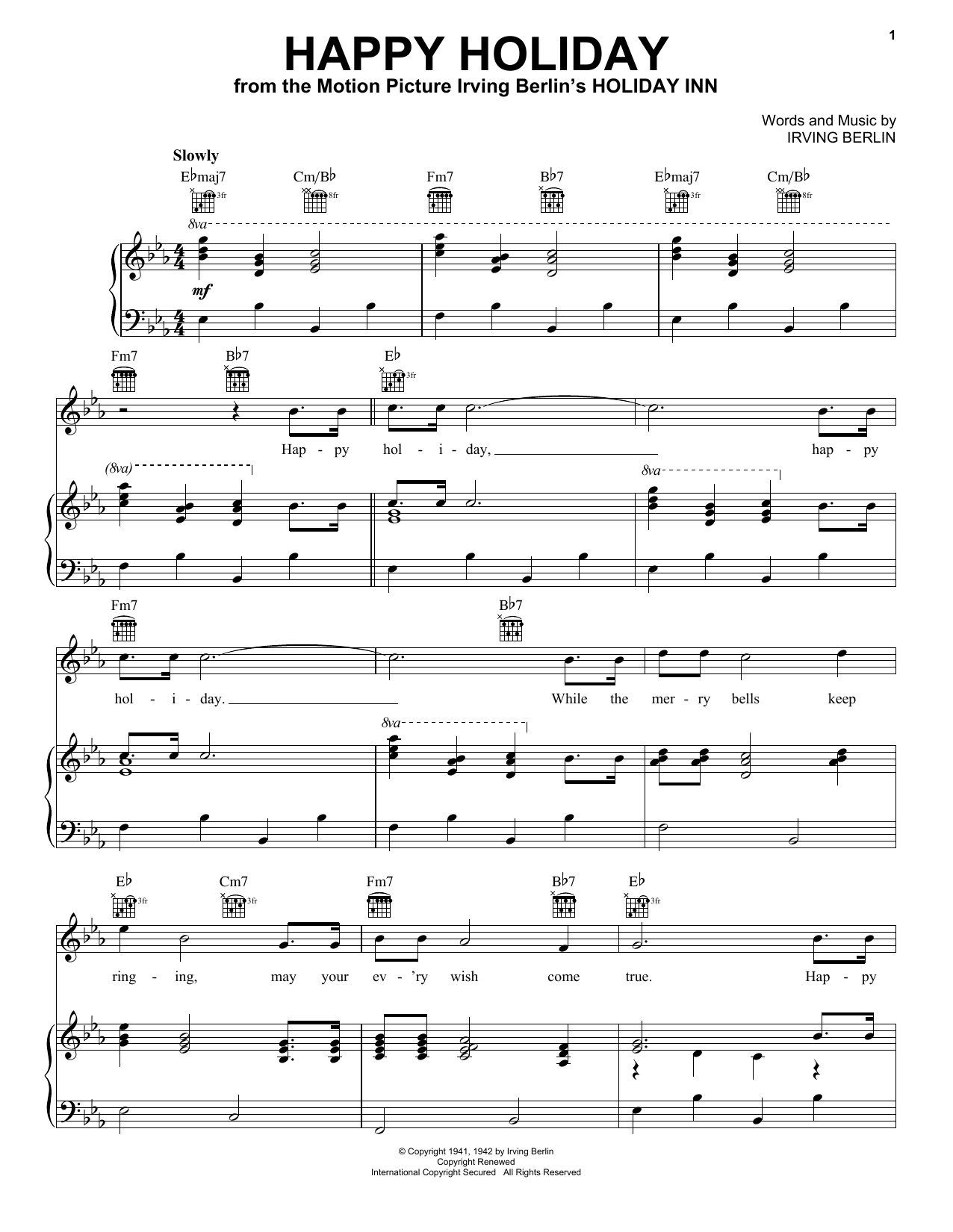 Irving Berlin Happy Holiday sheet music notes and chords arranged for Solo Guitar