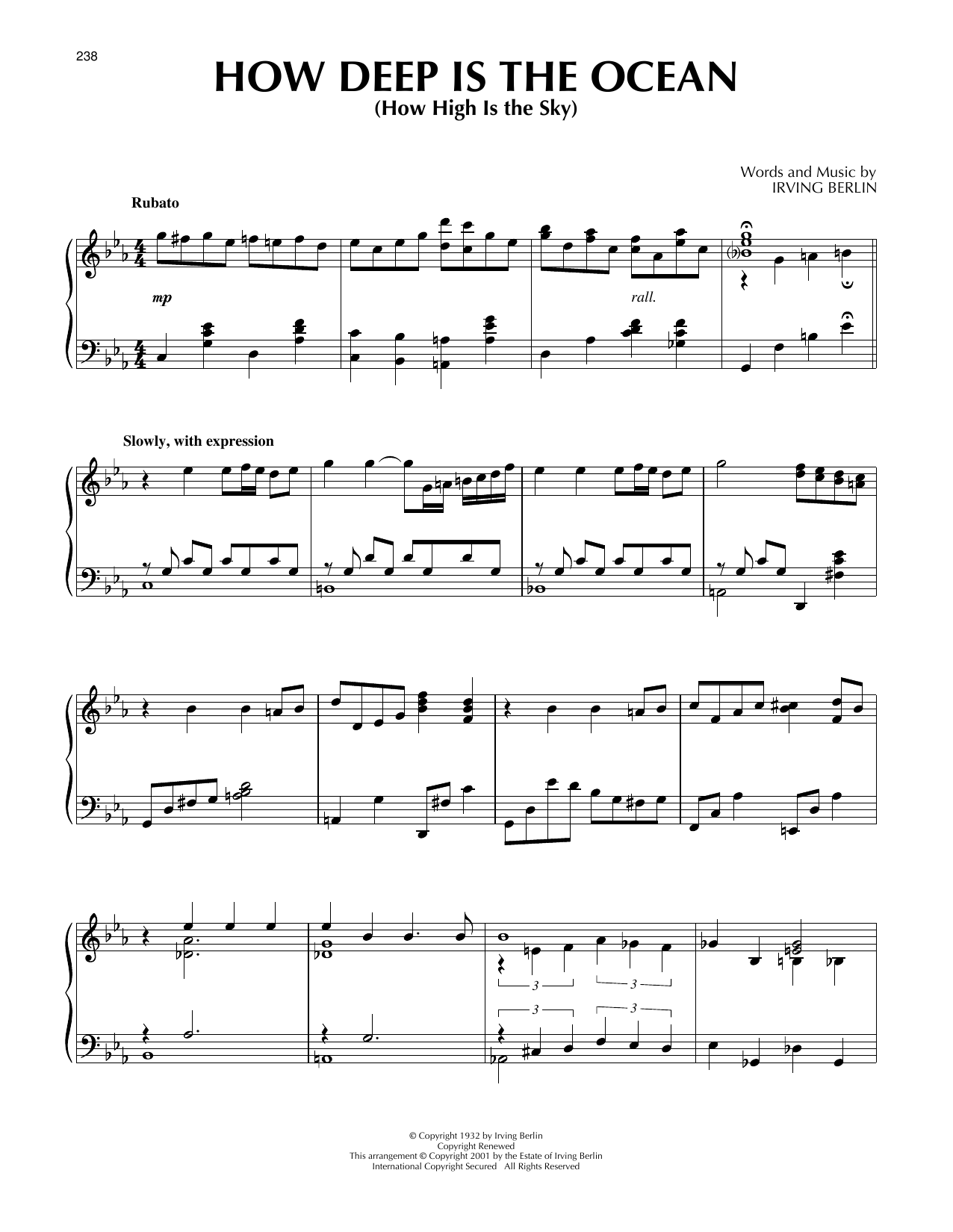 Irving Berlin How Deep Is The Ocean (How High Is The Sky) (arr. Al Lerner) sheet music notes and chords arranged for Piano Solo
