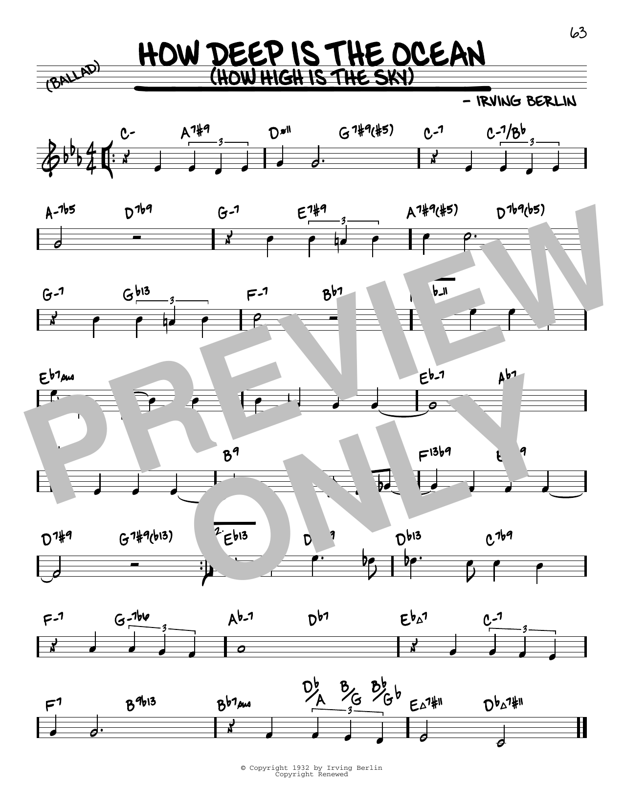 Irving Berlin How Deep Is The Ocean (How High Is The Sky) (arr. David Hazeltine) sheet music notes and chords arranged for Real Book – Enhanced Chords