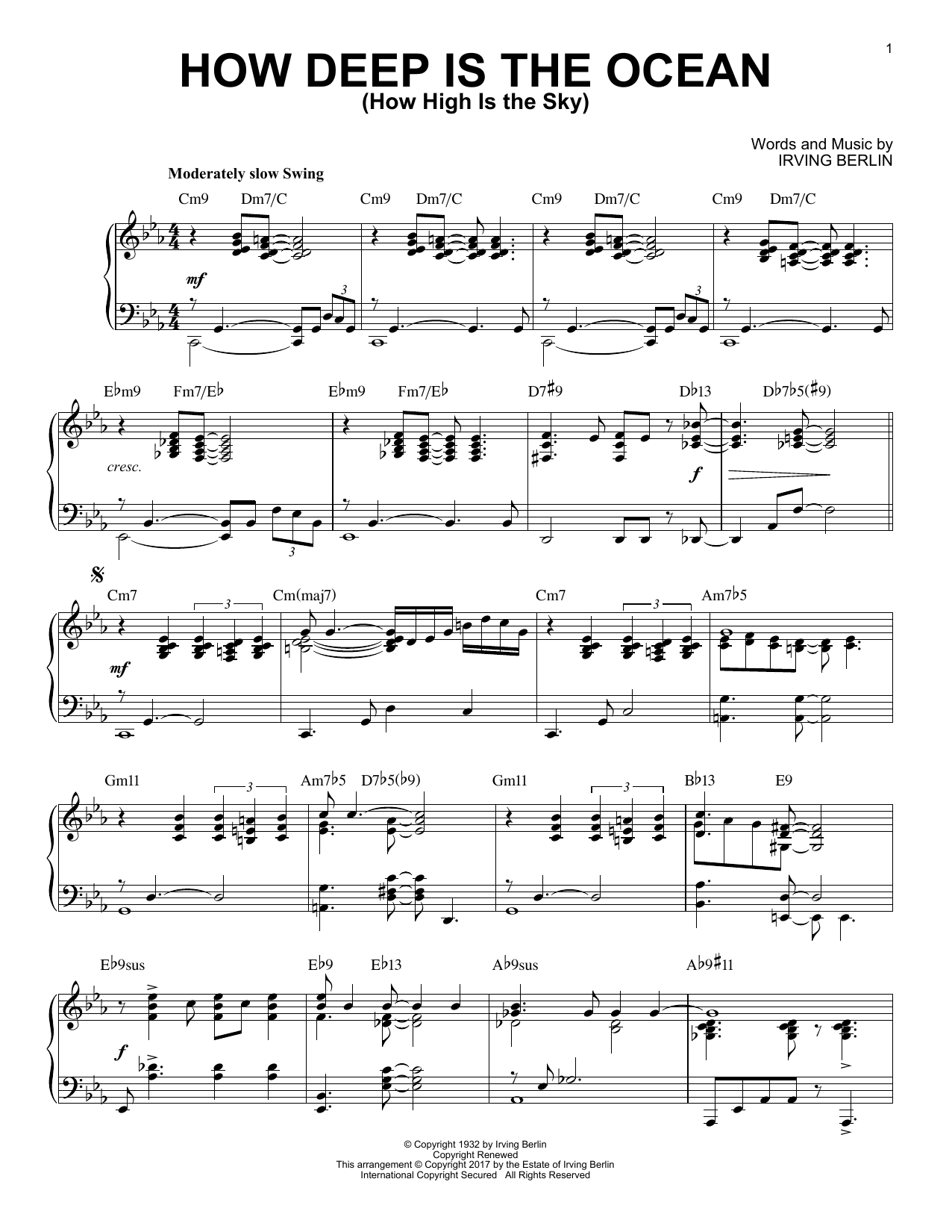 Irving Berlin How Deep Is The Ocean (How High Is The Sky) [Jazz version] sheet music notes and chords arranged for Piano Solo