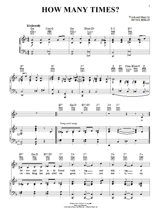 Irving Berlin How Many Times? sheet music notes and chords arranged for Piano, Vocal & Guitar Chords (Right-Hand Melody)