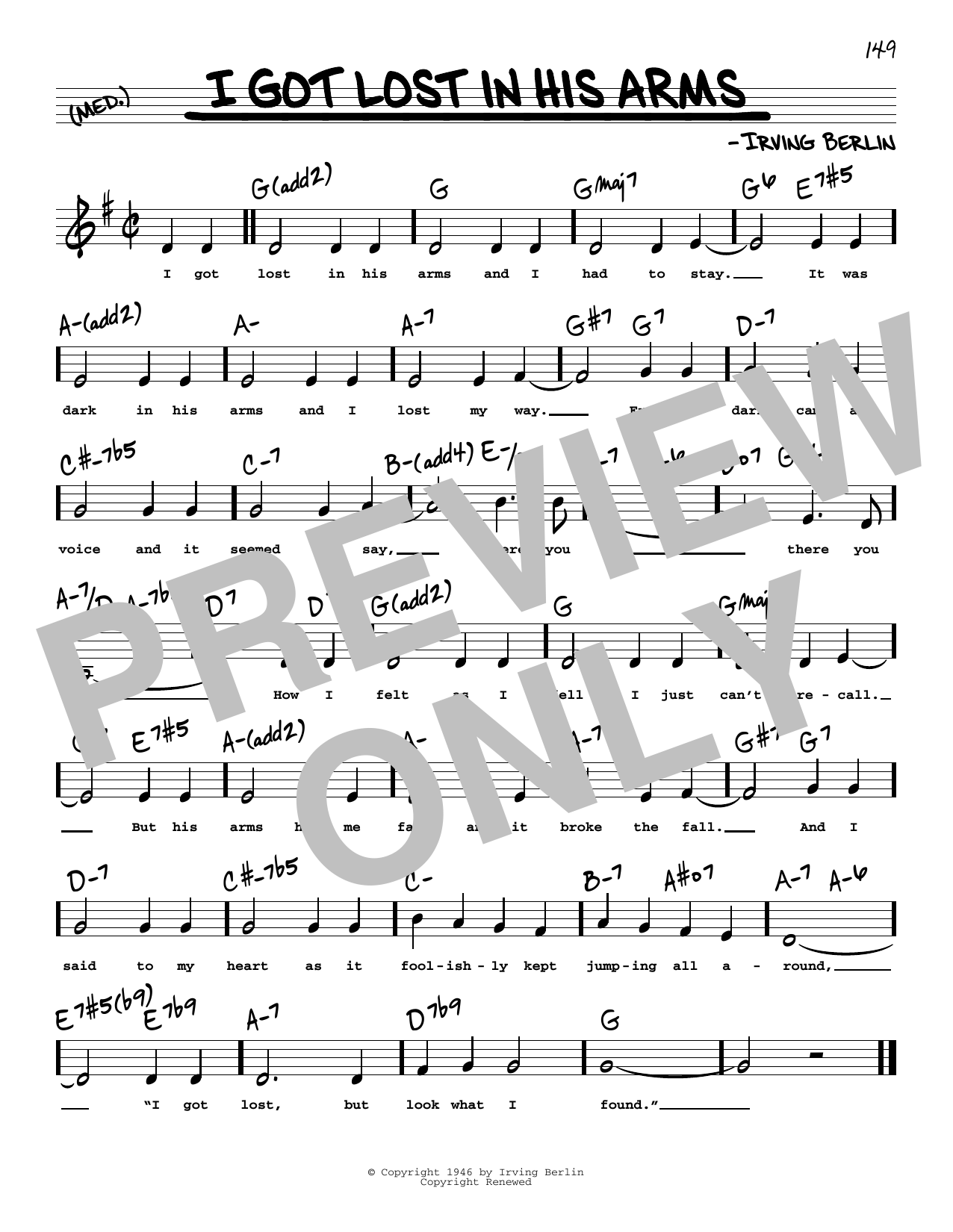 Irving Berlin I Got Lost In His Arms (Low Voice) sheet music notes and chords arranged for Real Book – Melody, Lyrics & Chords