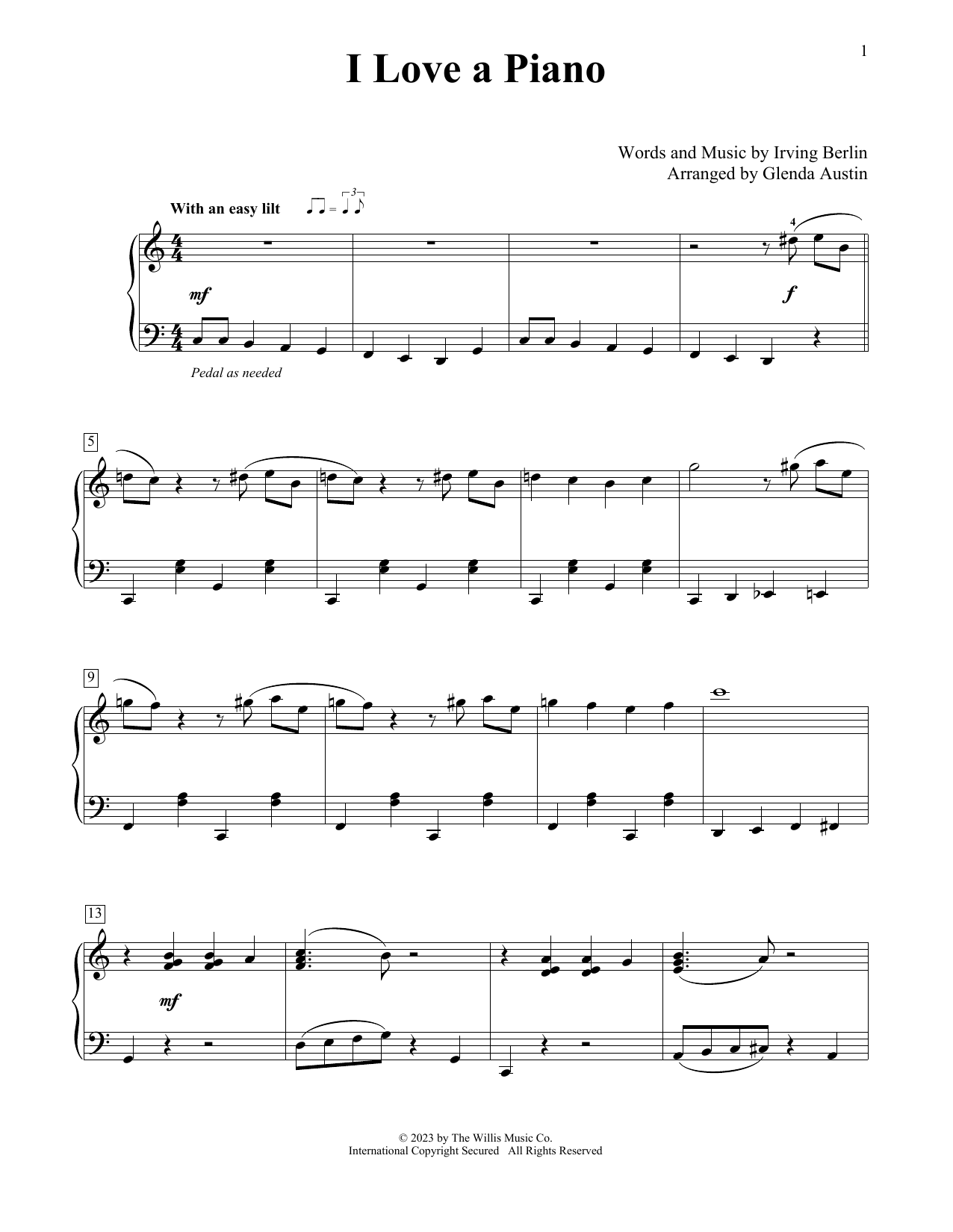 Irving Berlin I Love A Piano (arr. Glenda Austin) sheet music notes and chords arranged for Educational Piano