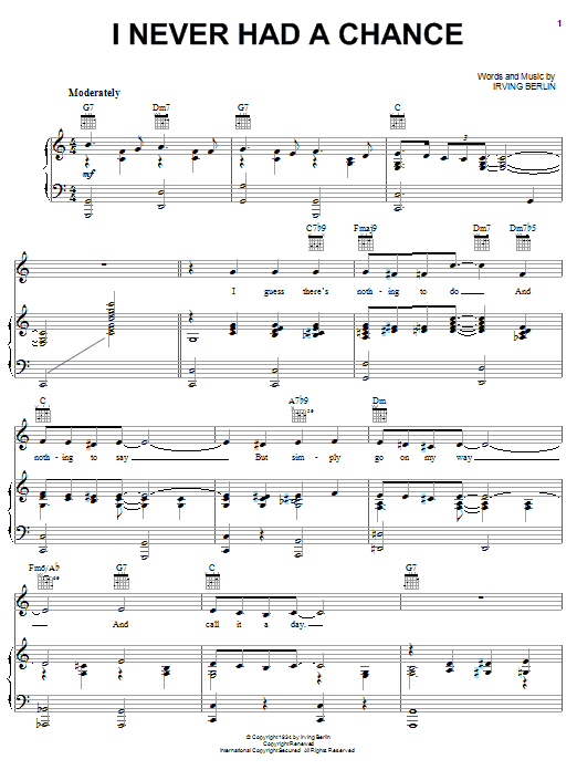 Irving Berlin I Never Had A Chance sheet music notes and chords arranged for Piano, Vocal & Guitar Chords (Right-Hand Melody)