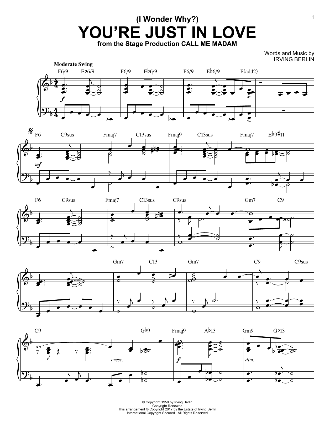 Irving Berlin (I Wonder Why?) You're Just In Love [Jazz version] sheet music notes and chords arranged for Piano Solo
