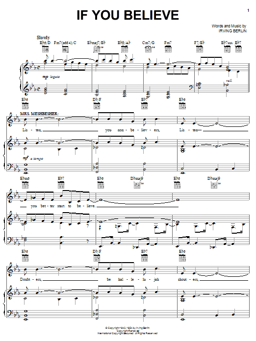 Irving Berlin If You Believe sheet music notes and chords arranged for Piano, Vocal & Guitar Chords (Right-Hand Melody)