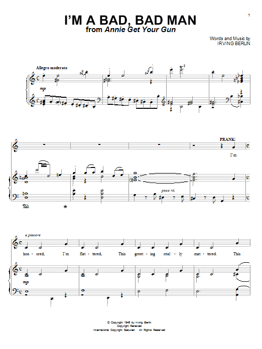 Irving Berlin I'm A Bad, Bad Man sheet music notes and chords arranged for Piano & Vocal