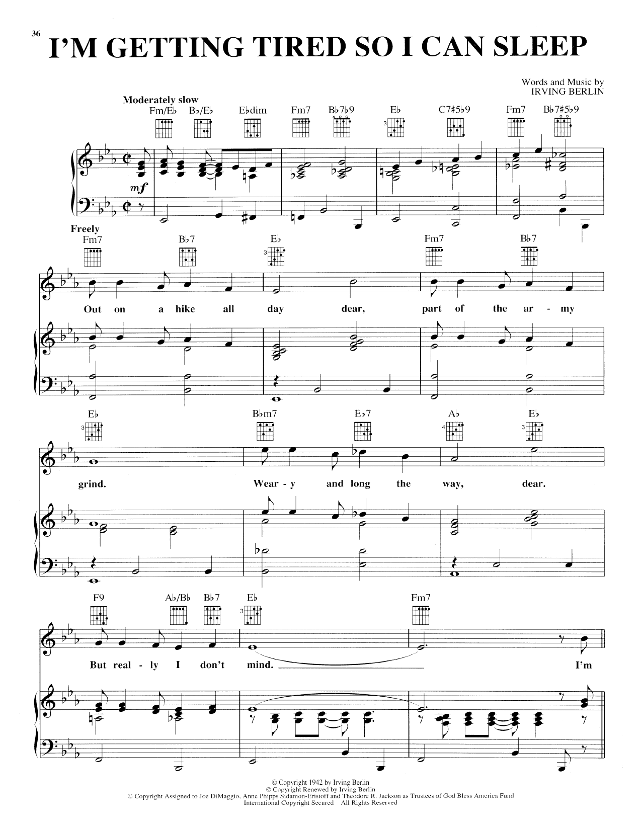 Irving Berlin I'm Getting Tired So I Can Sleep sheet music notes and chords arranged for Piano, Vocal & Guitar Chords (Right-Hand Melody)