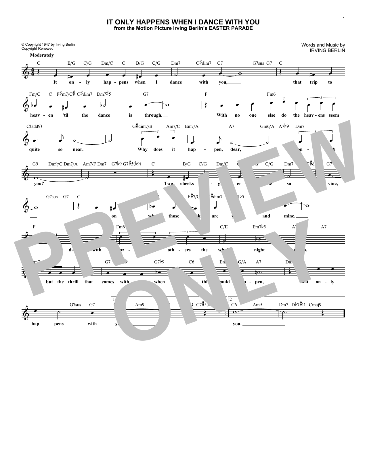 Irving Berlin It Only Happens When I Dance With You (from Easter Parade) sheet music notes and chords arranged for Lead Sheet / Fake Book