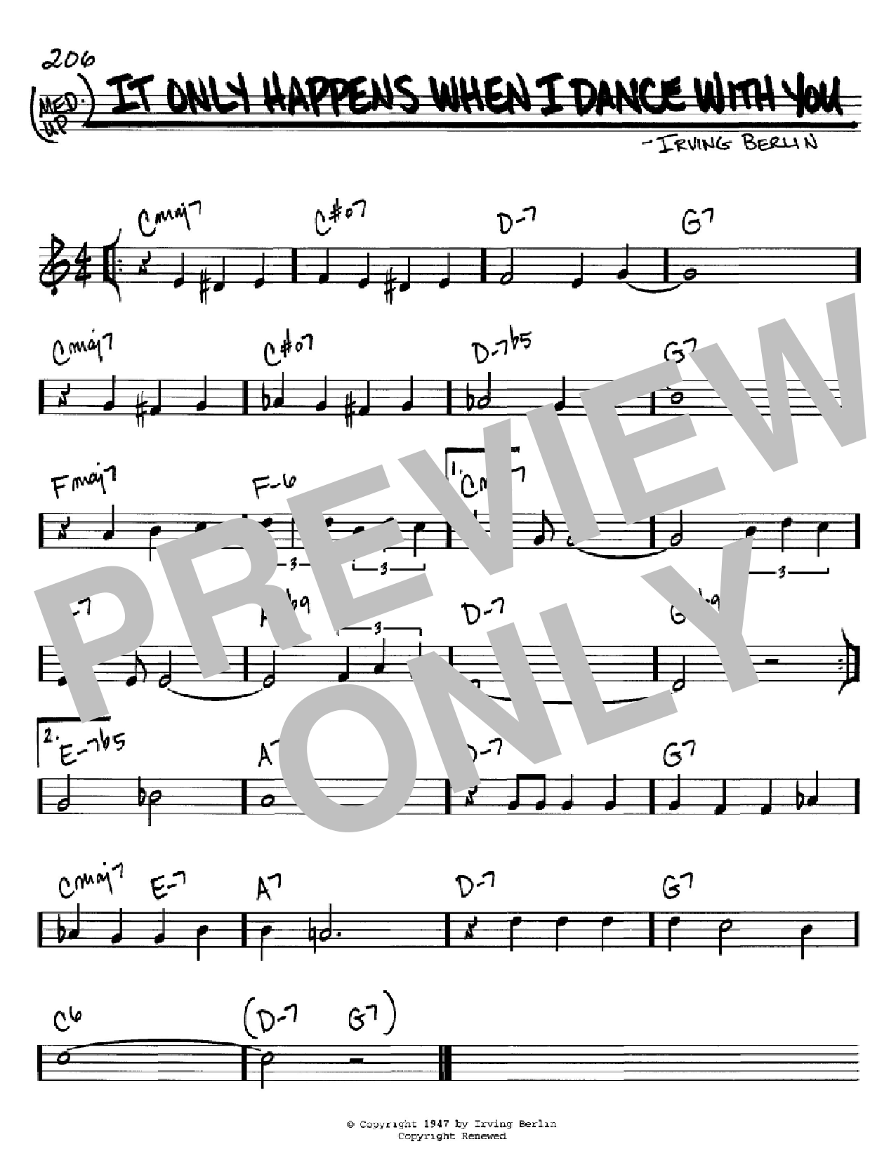 Irving Berlin It Only Happens When I Dance With You sheet music notes and chords arranged for Real Book – Melody & Chords – C Instruments