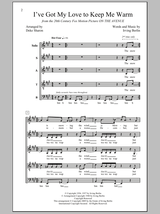 Irving Berlin I've Got My Love To Keep Me Warm (arr. Deke Sharon) sheet music notes and chords arranged for SATB Choir
