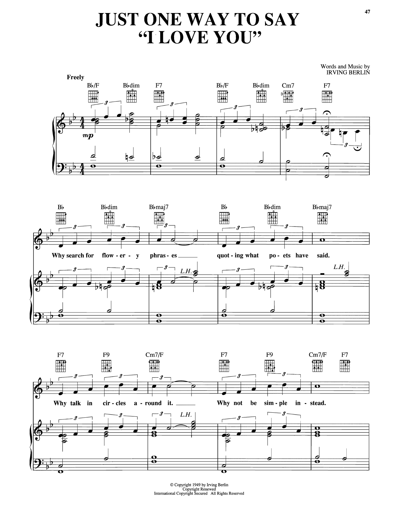 Irving Berlin (Just One Way To Say) I Love You (from Miss Liberty) sheet music notes and chords arranged for Piano, Vocal & Guitar Chords (Right-Hand Melody)