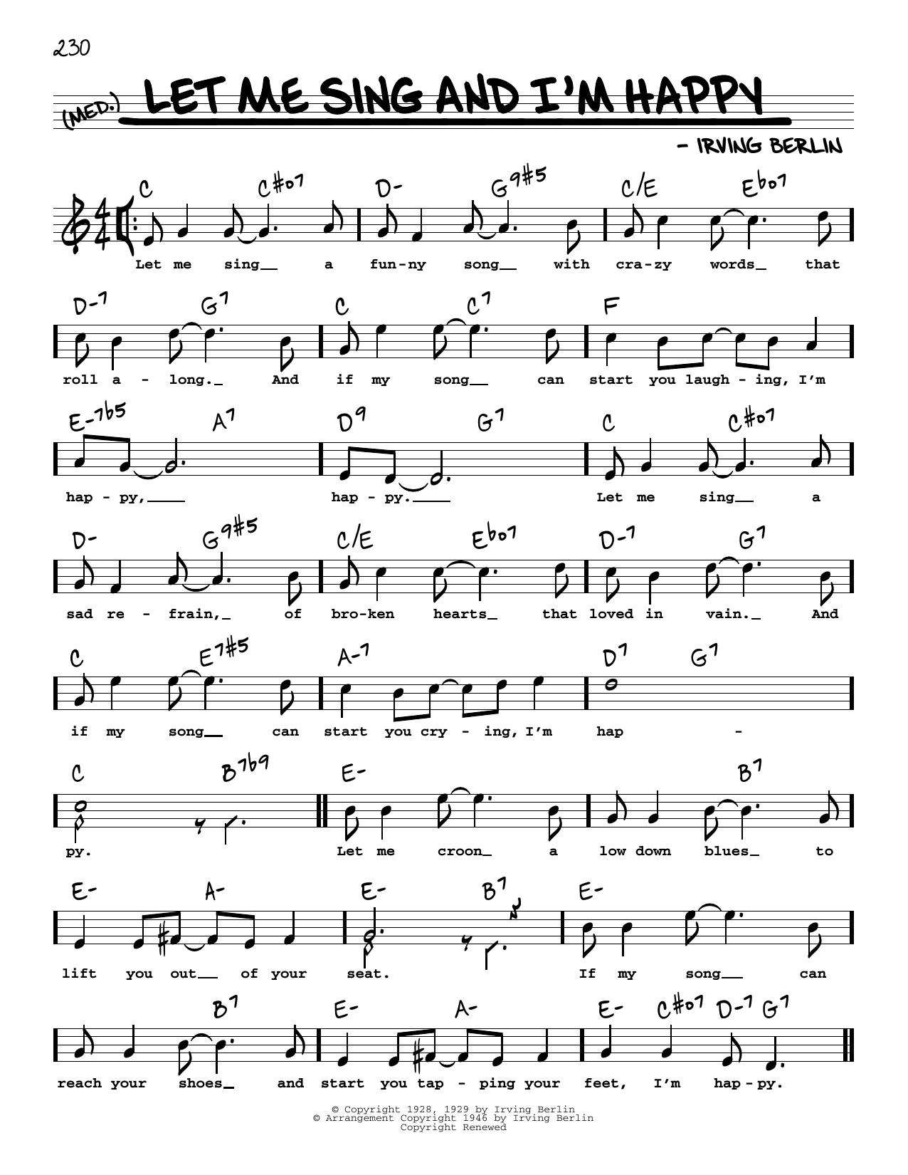 Irving Berlin Let Me Sing And I'm Happy (High Voice) sheet music notes and chords arranged for Real Book – Melody, Lyrics & Chords