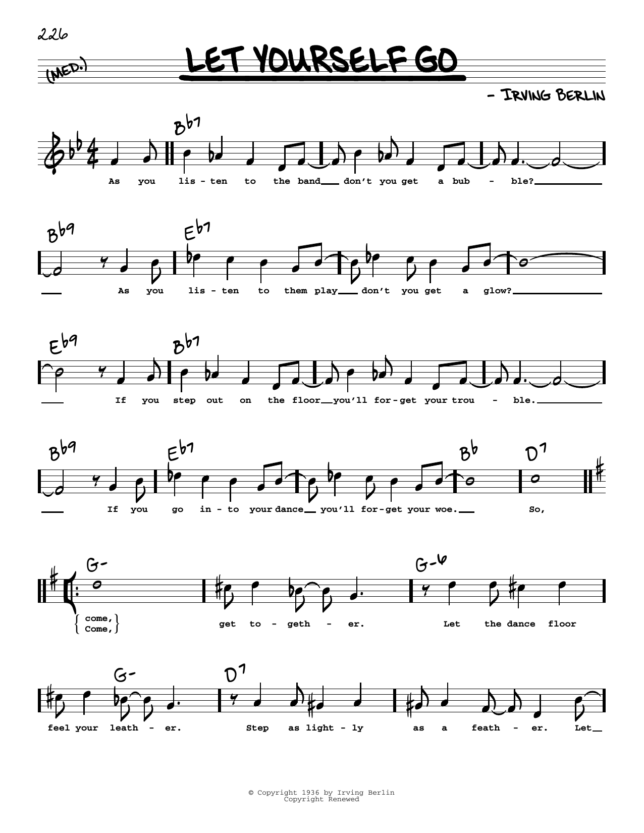 Irving Berlin Let Yourself Go (High Voice) (from Follow The Fleet) sheet music notes and chords arranged for Real Book – Melody, Lyrics & Chords