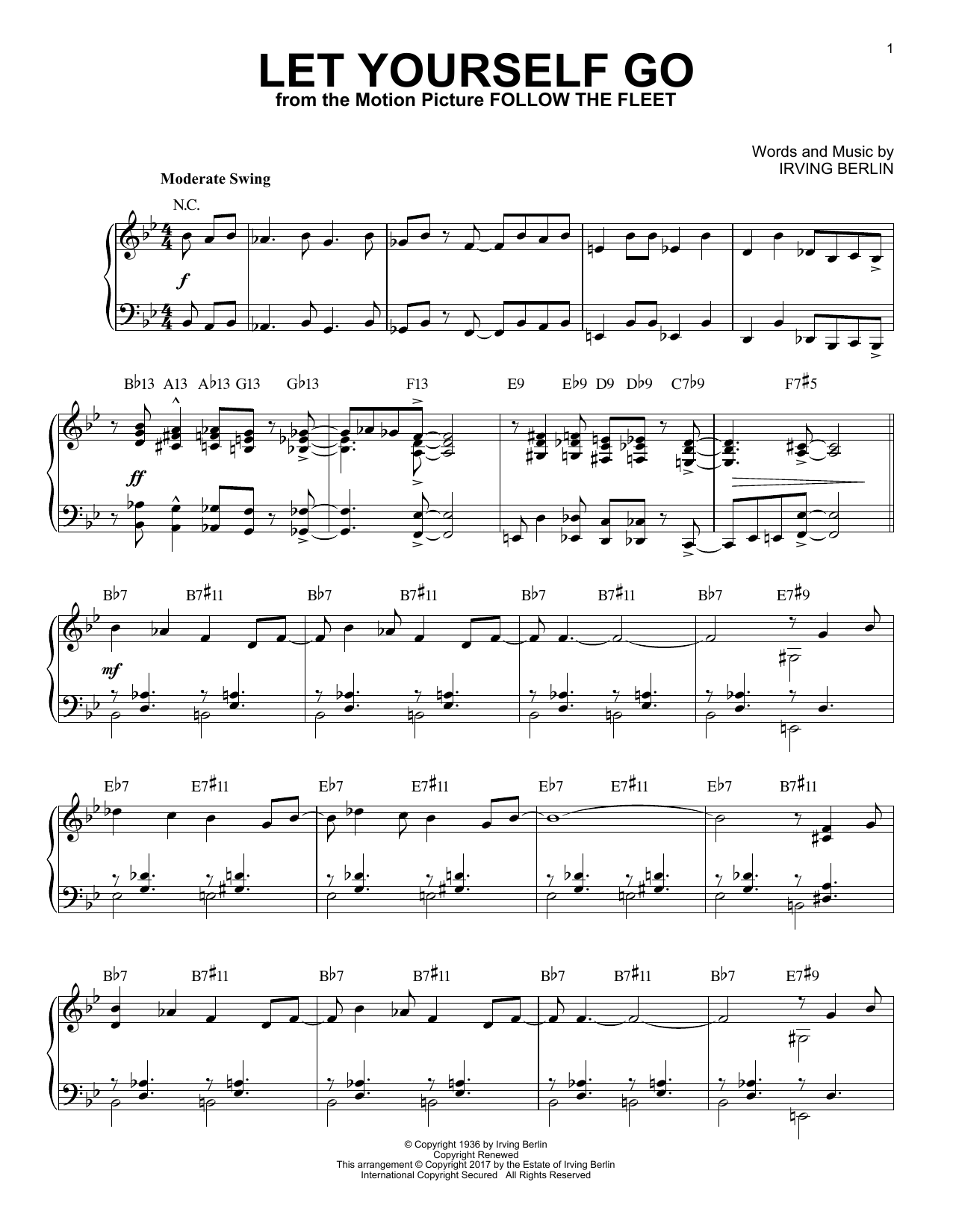 Irving Berlin Let Yourself Go [Jazz version] sheet music notes and chords arranged for Piano Solo