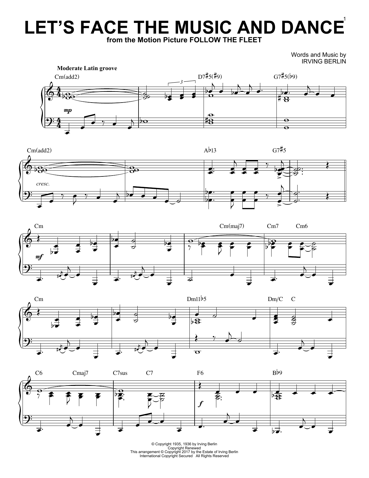 Irving Berlin Let's Face The Music And Dance [Jazz version] sheet music notes and chords arranged for Piano Solo