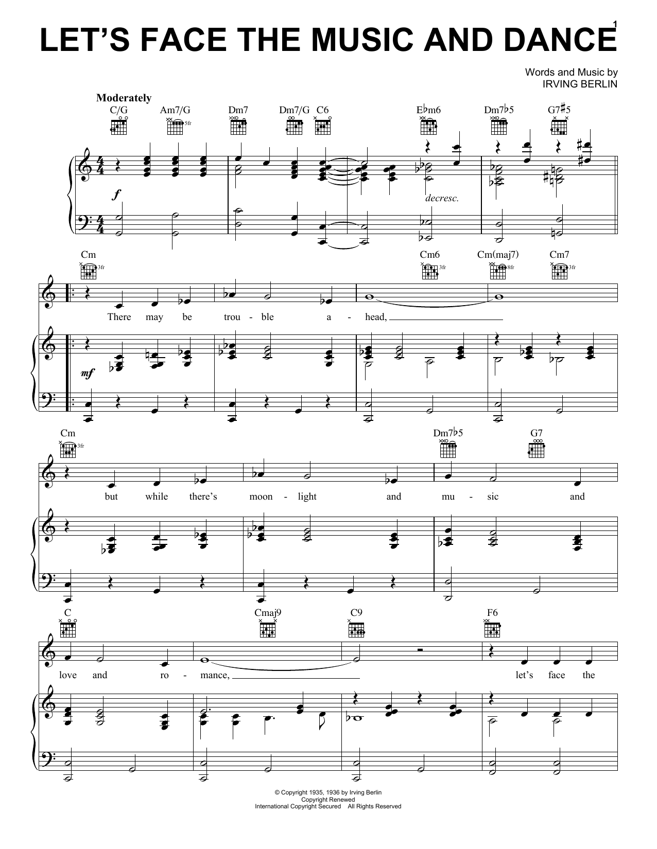 Irving Berlin Let's Face The Music And Dance sheet music notes and chords arranged for Easy Piano