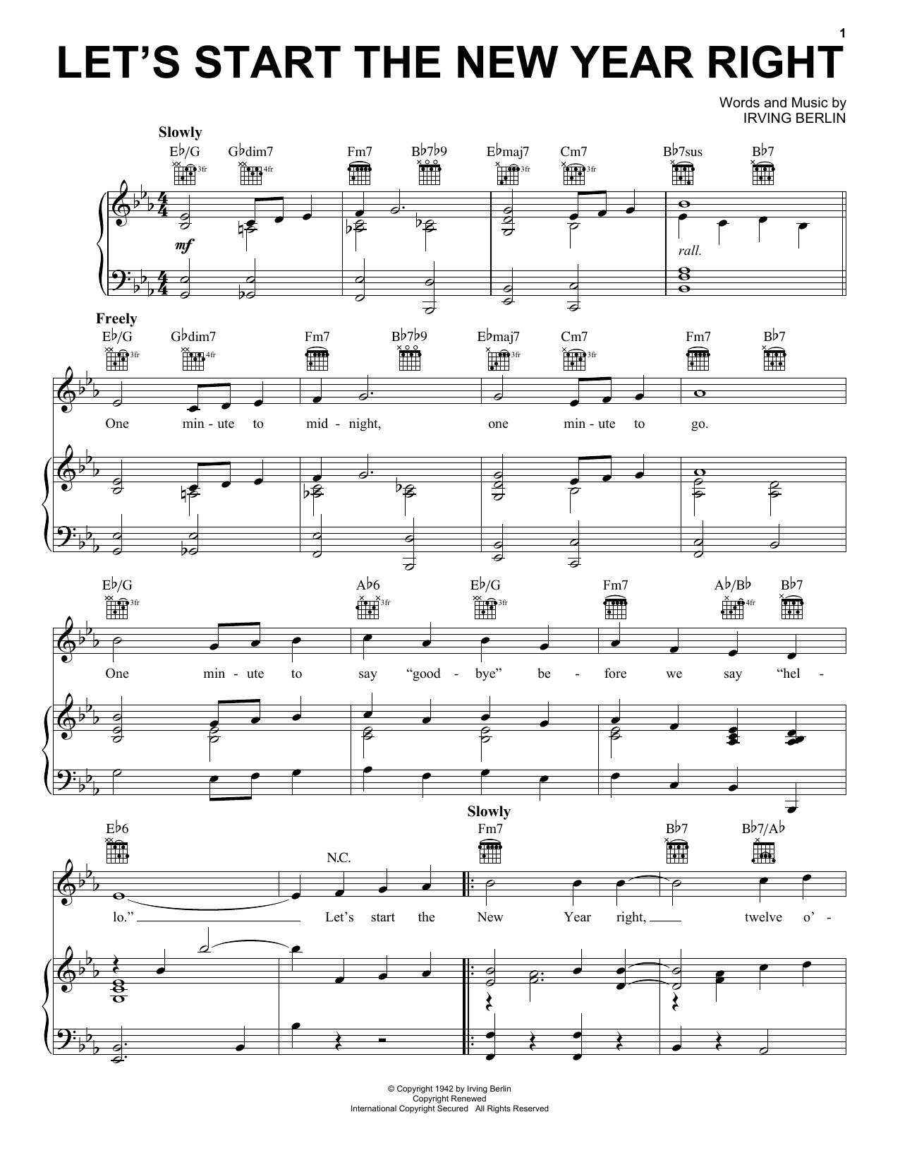 Irving Berlin Let's Start The New Year Right sheet music notes and chords arranged for Piano, Vocal & Guitar Chords (Right-Hand Melody)
