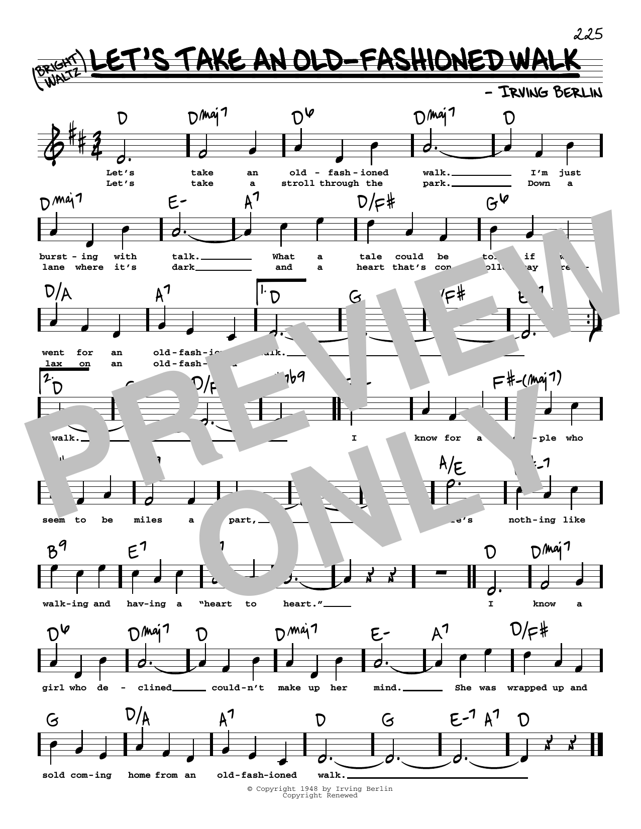 Irving Berlin Let's Take An Old-Fashioned Walk (High Voice) (from Miss Liberty) sheet music notes and chords arranged for Real Book – Melody, Lyrics & Chords