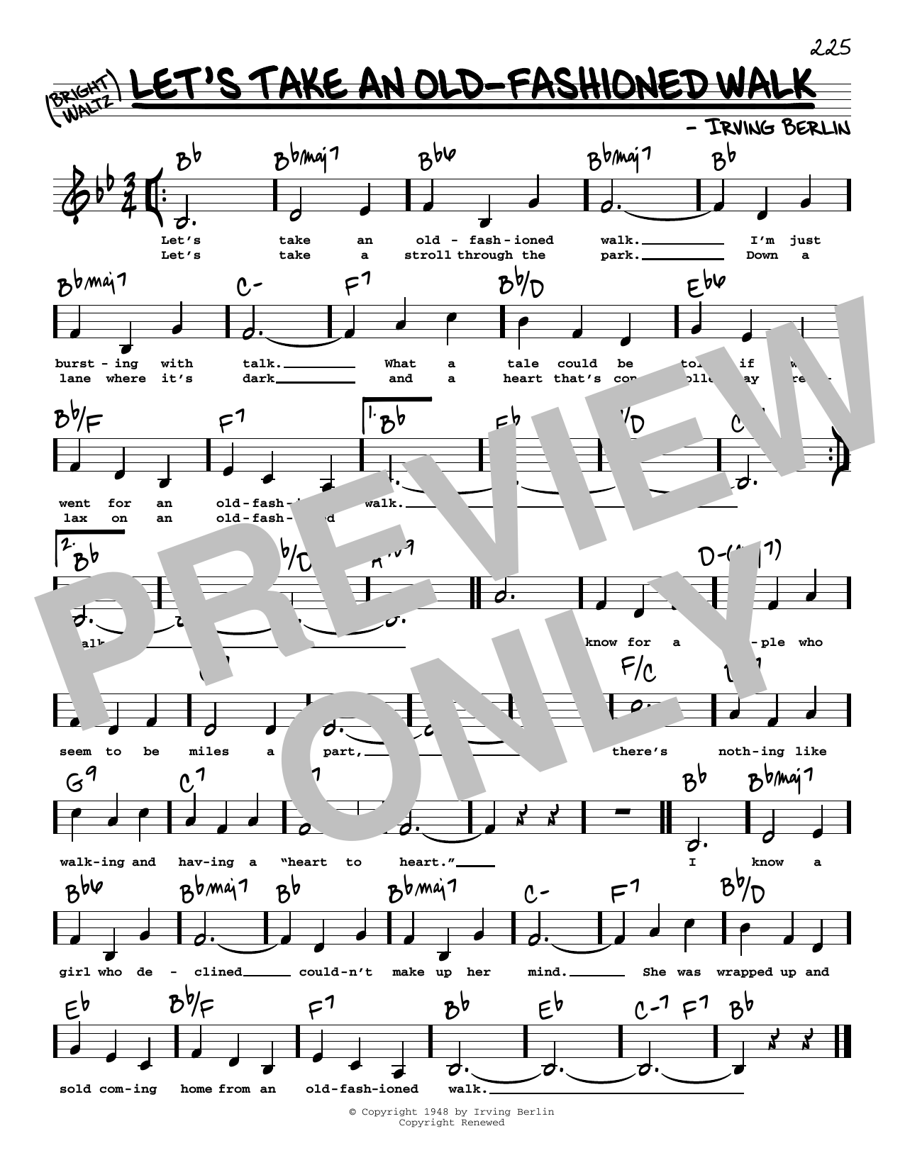 Irving Berlin Let's Take An Old-Fashioned Walk (Low Voice) sheet music notes and chords arranged for Real Book – Melody, Lyrics & Chords