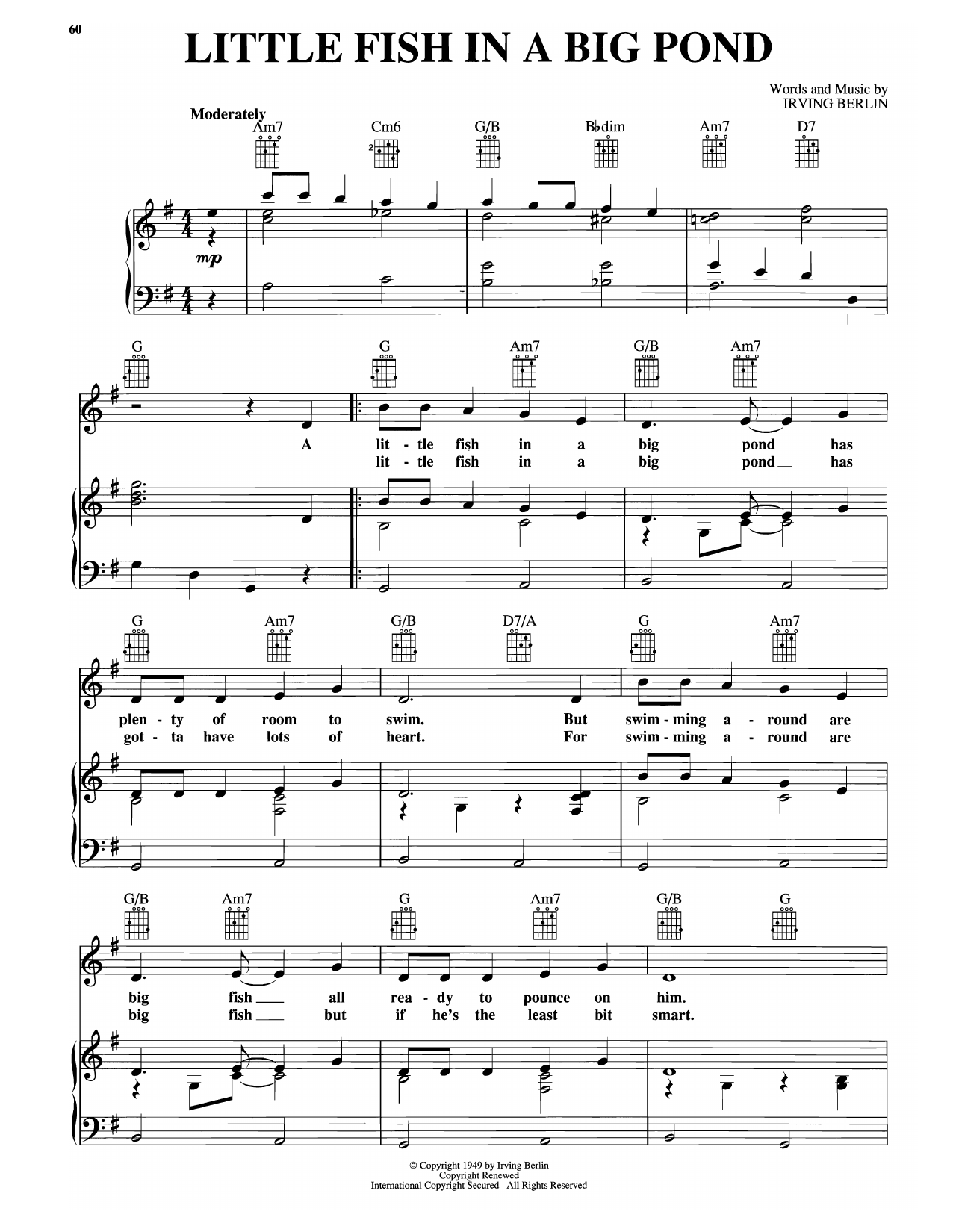 Irving Berlin Little Fish In A Big Pond (from Miss Liberty) sheet music notes and chords arranged for Piano, Vocal & Guitar Chords (Right-Hand Melody)