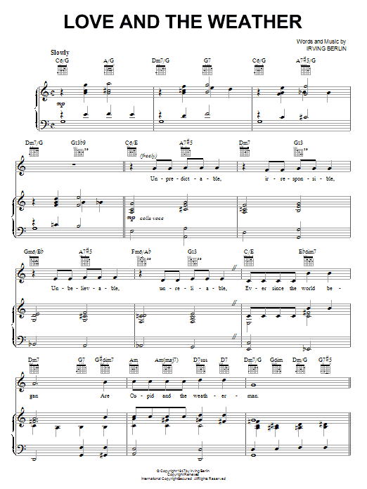 Irving Berlin Love And The Weather sheet music notes and chords arranged for Piano, Vocal & Guitar Chords (Right-Hand Melody)