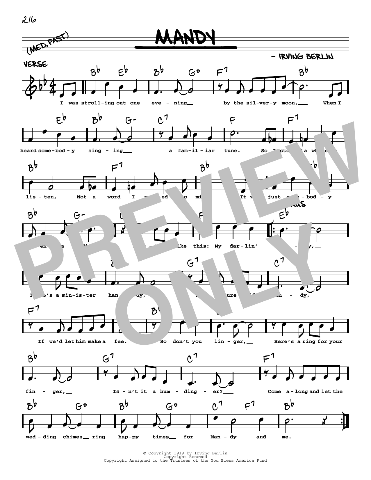 Irving Berlin Mandy (arr. Robert Rawlins) sheet music notes and chords arranged for Real Book – Melody, Lyrics & Chords