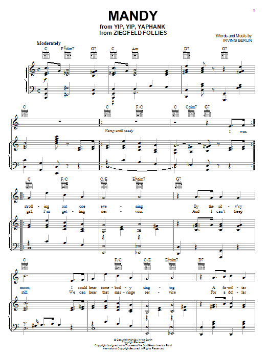 Irving Berlin Mandy sheet music notes and chords arranged for Piano, Vocal & Guitar Chords (Right-Hand Melody)