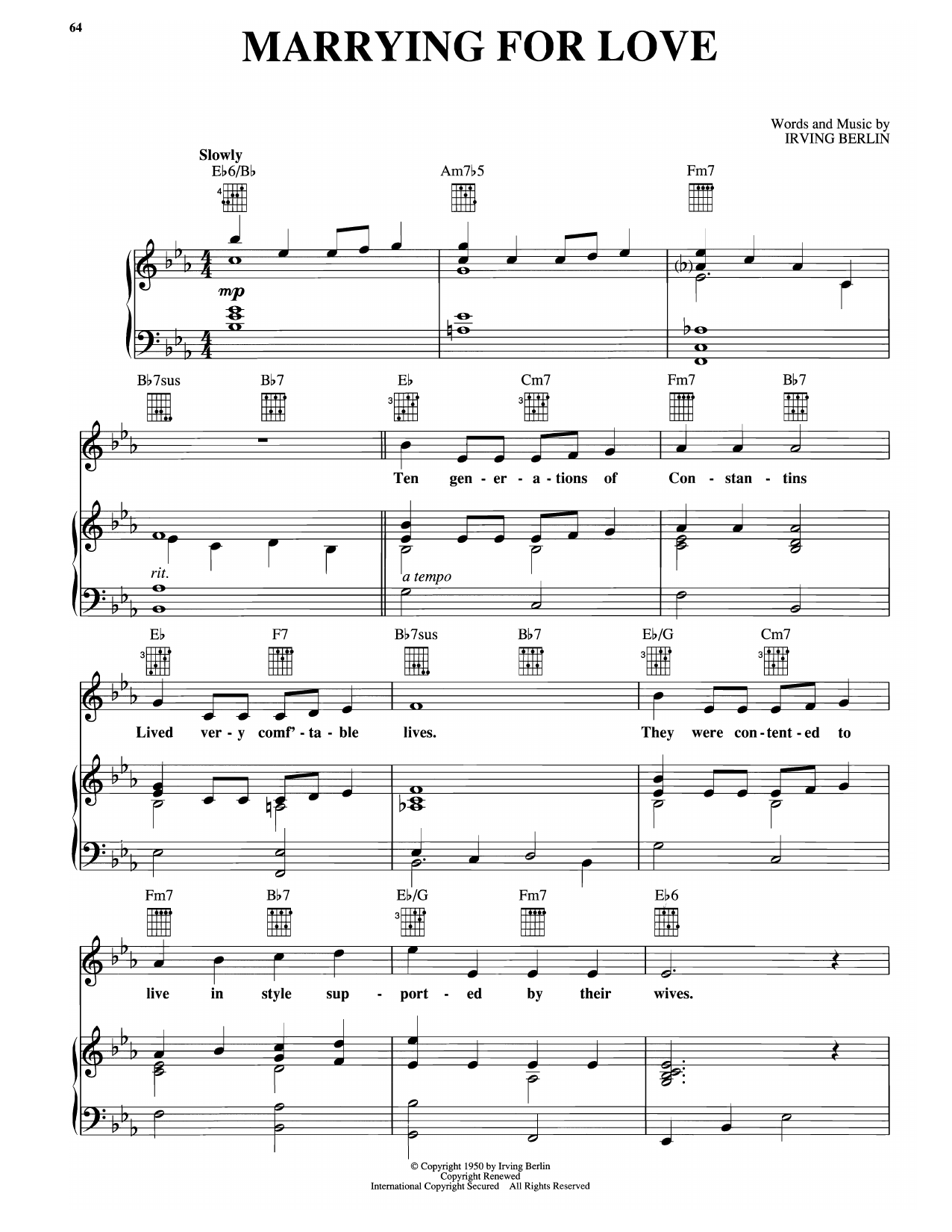 Irving Berlin Marrying For Love (from Call Me Madam) sheet music notes and chords arranged for Piano, Vocal & Guitar Chords (Right-Hand Melody)