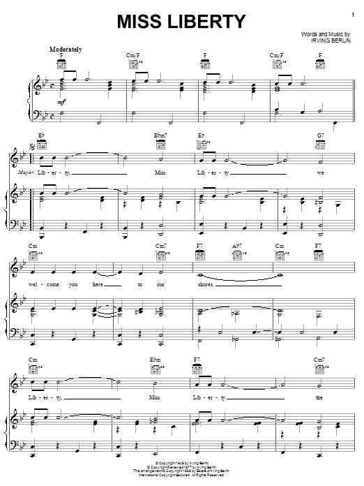 Irving Berlin Miss Liberty sheet music notes and chords arranged for Piano, Vocal & Guitar Chords (Right-Hand Melody)