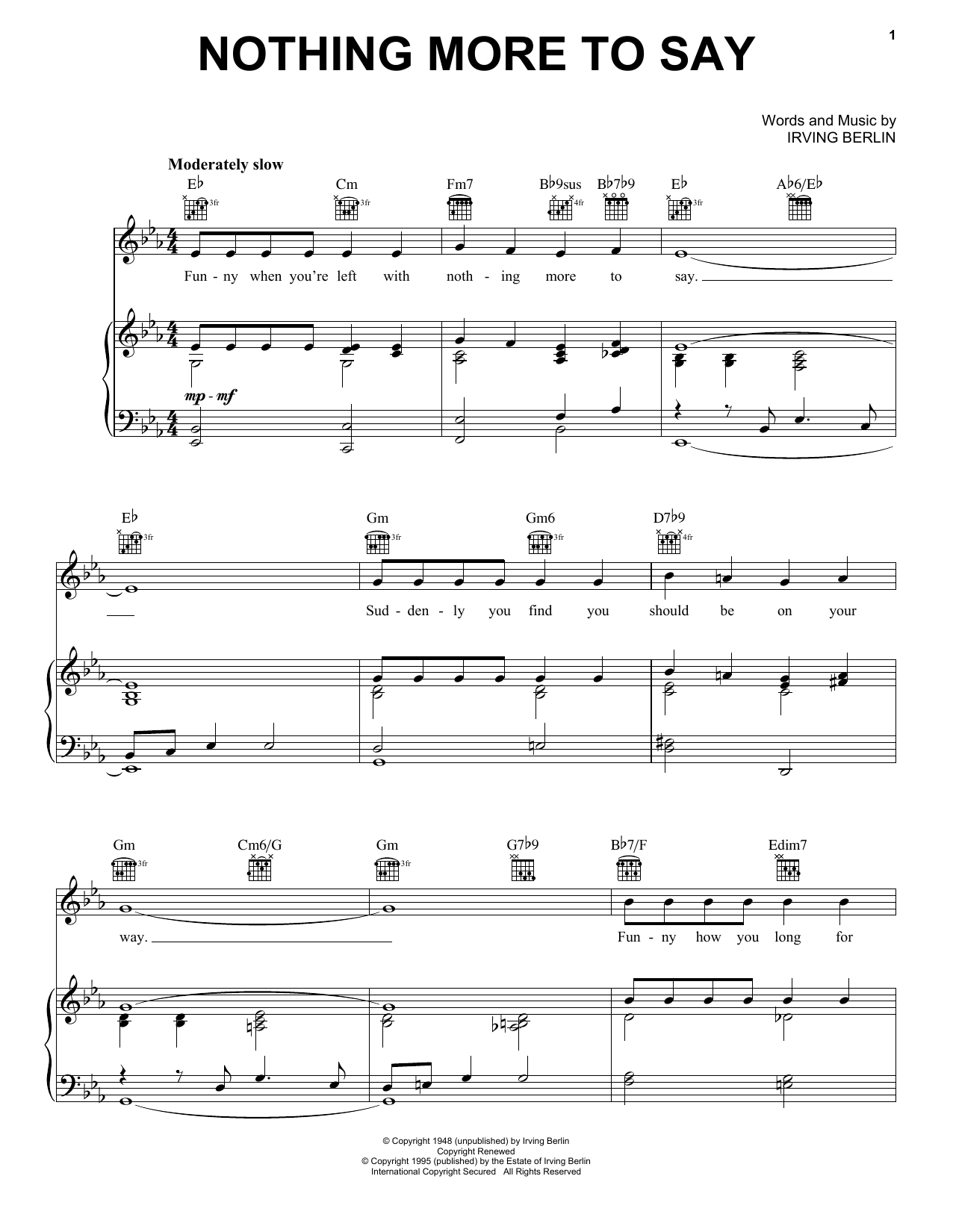 Irving Berlin Nothing More To Say sheet music notes and chords arranged for Piano, Vocal & Guitar Chords (Right-Hand Melody)