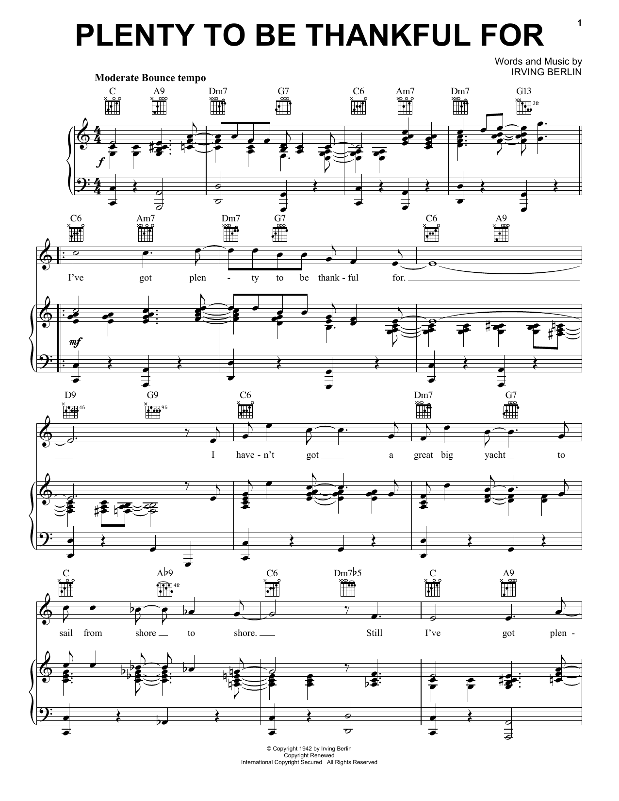 Irving Berlin Plenty To Be Thankful For sheet music notes and chords arranged for Piano, Vocal & Guitar Chords (Right-Hand Melody)