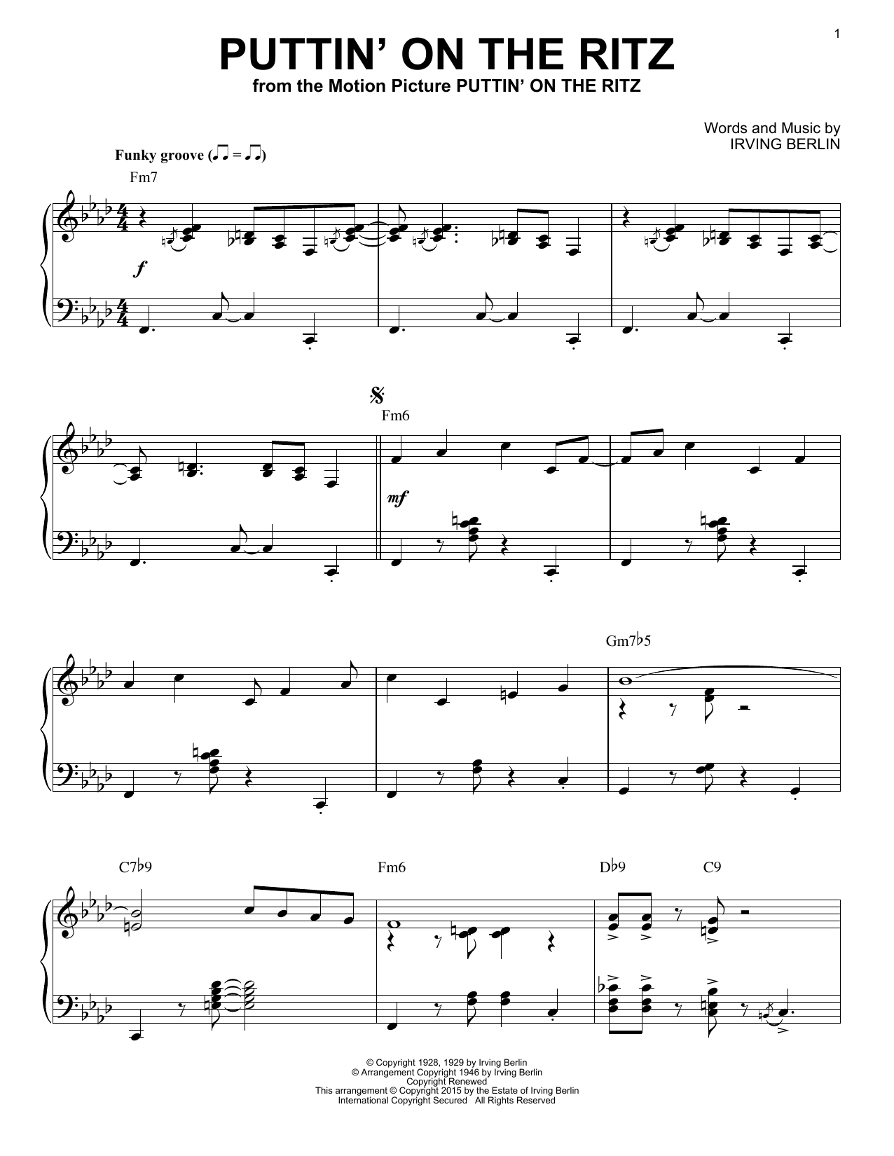 Irving Berlin Puttin' On The Ritz [Jazz version] (arr. Brent Edstrom) sheet music notes and chords arranged for Piano Solo