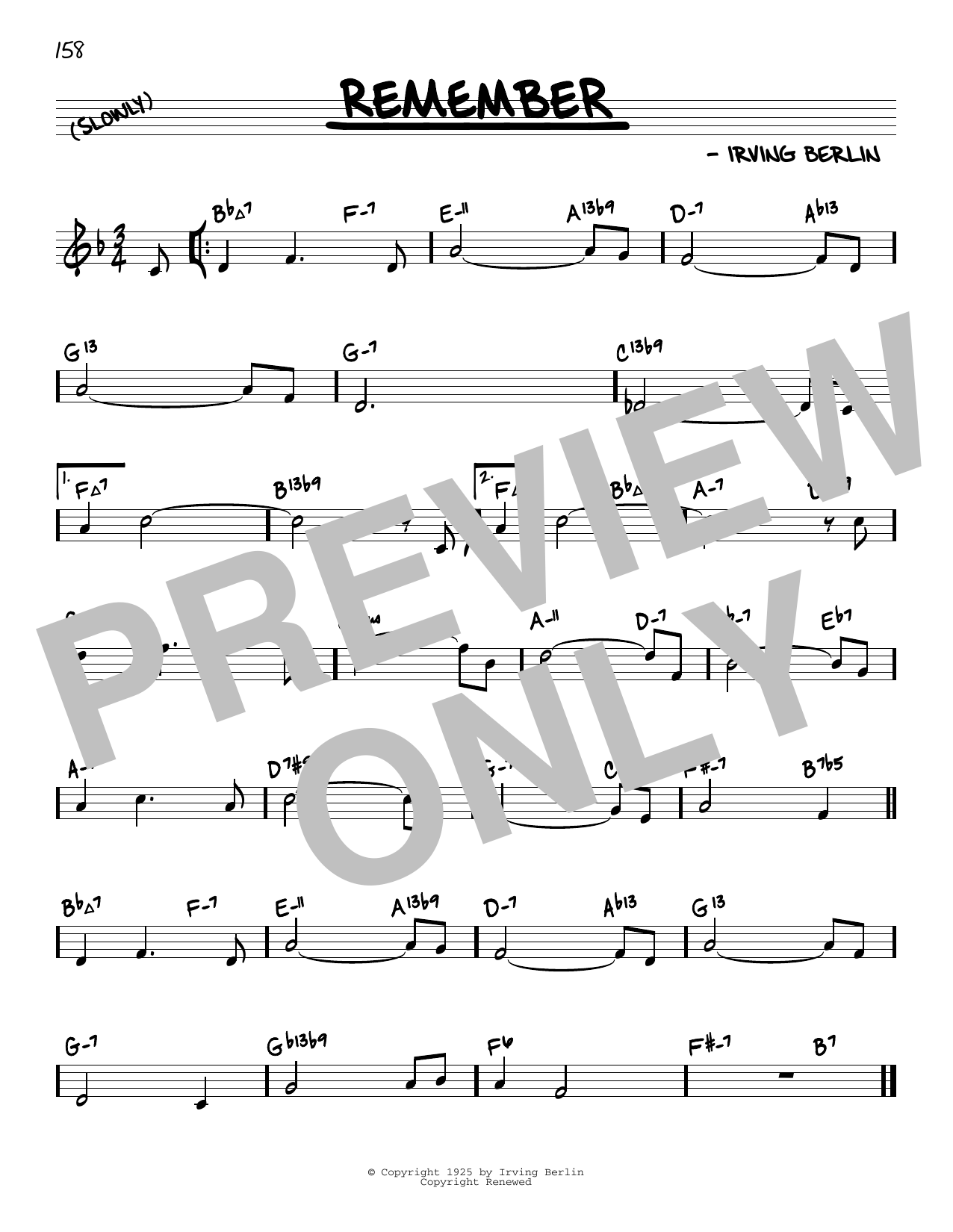 Irving Berlin Remember (arr. David Hazeltine) sheet music notes and chords arranged for Real Book – Enhanced Chords