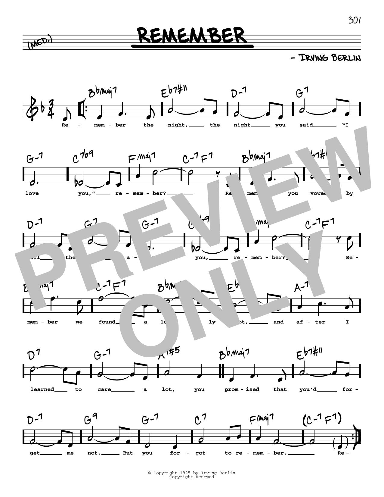 Irving Berlin Remember (High Voice) sheet music notes and chords arranged for Real Book – Melody, Lyrics & Chords