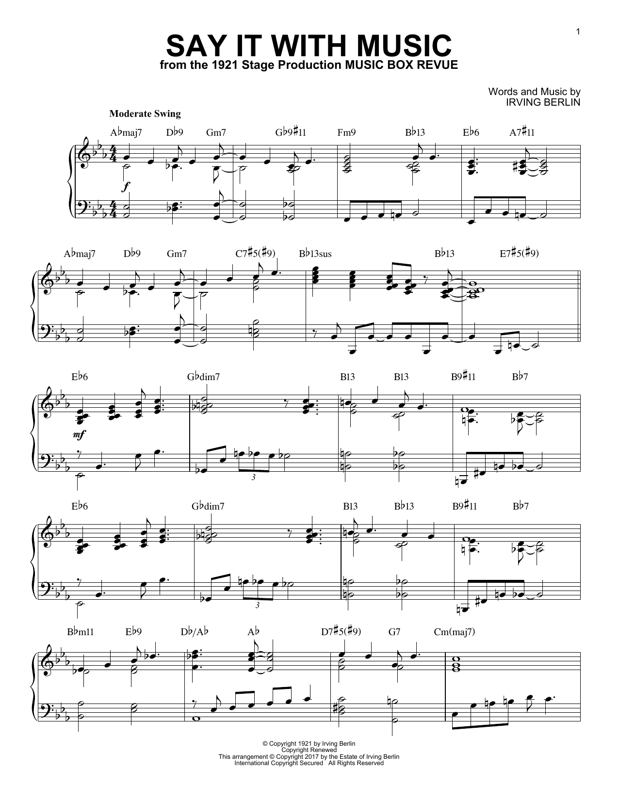 Irving Berlin Say It With Music [Jazz version] sheet music notes and chords arranged for Piano Solo