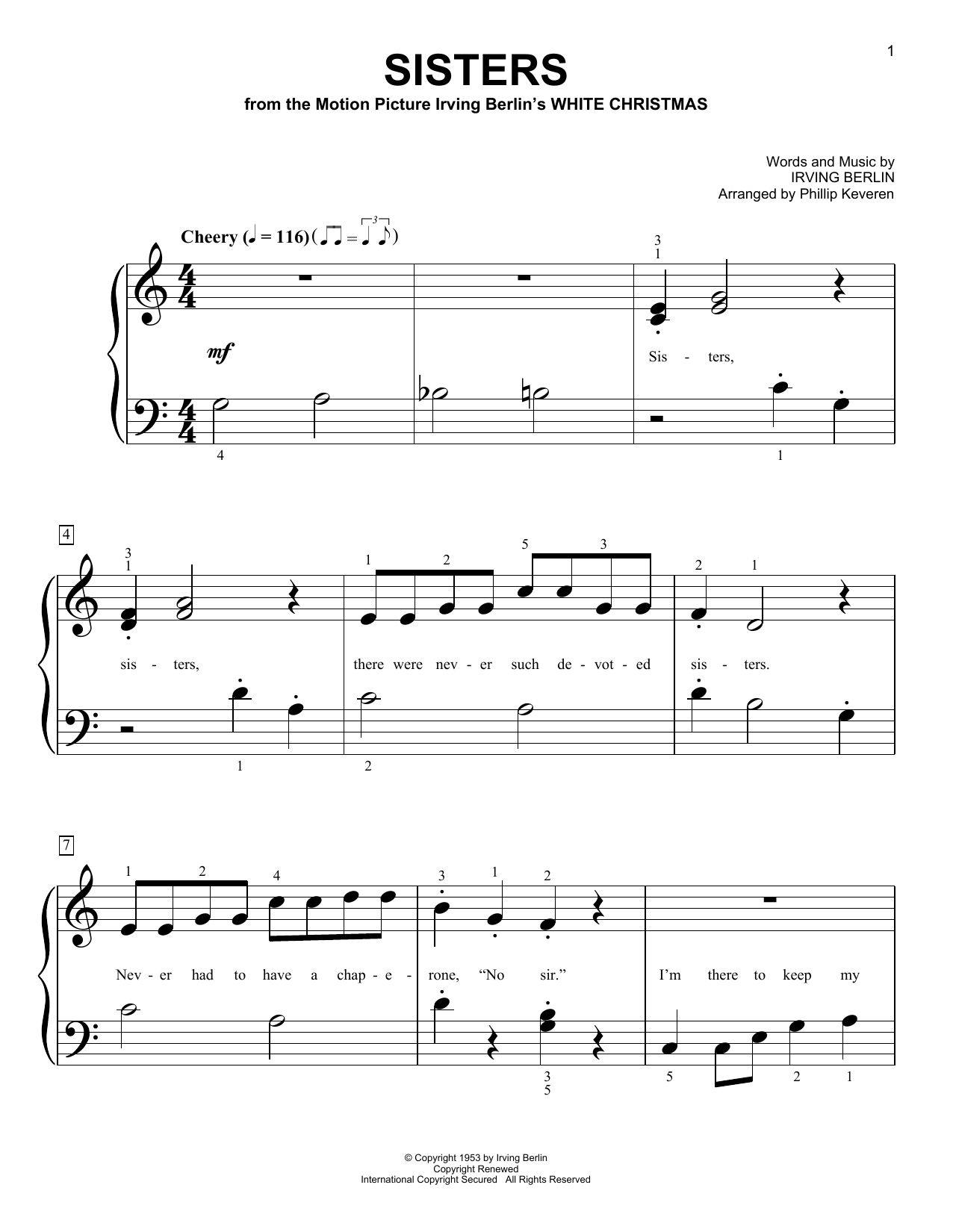 Irving Berlin Sisters (from White Christmas) (arr. Phillip Keveren) sheet music notes and chords arranged for Big Note Piano