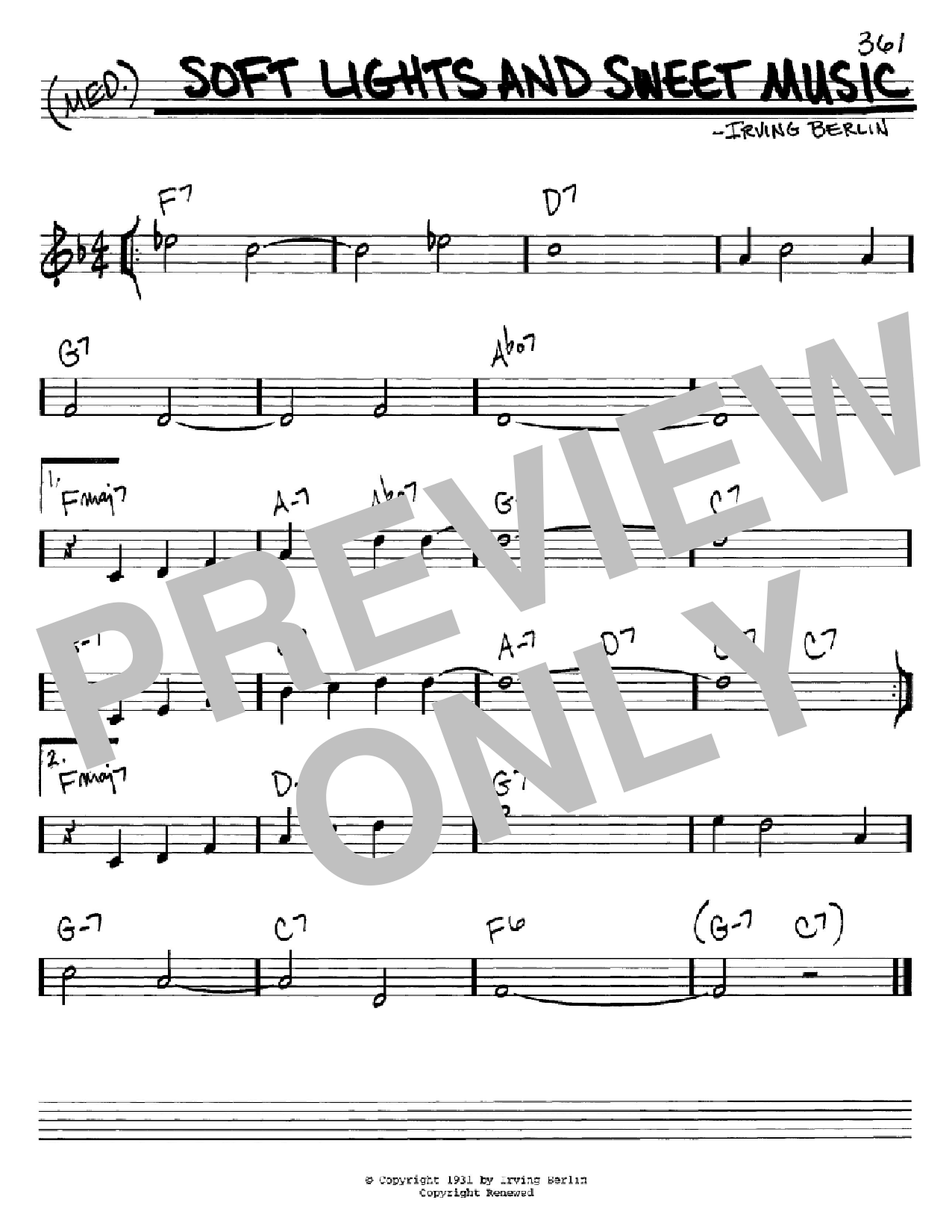 Irving Berlin Soft Lights And Sweet Music sheet music notes and chords arranged for Easy Piano