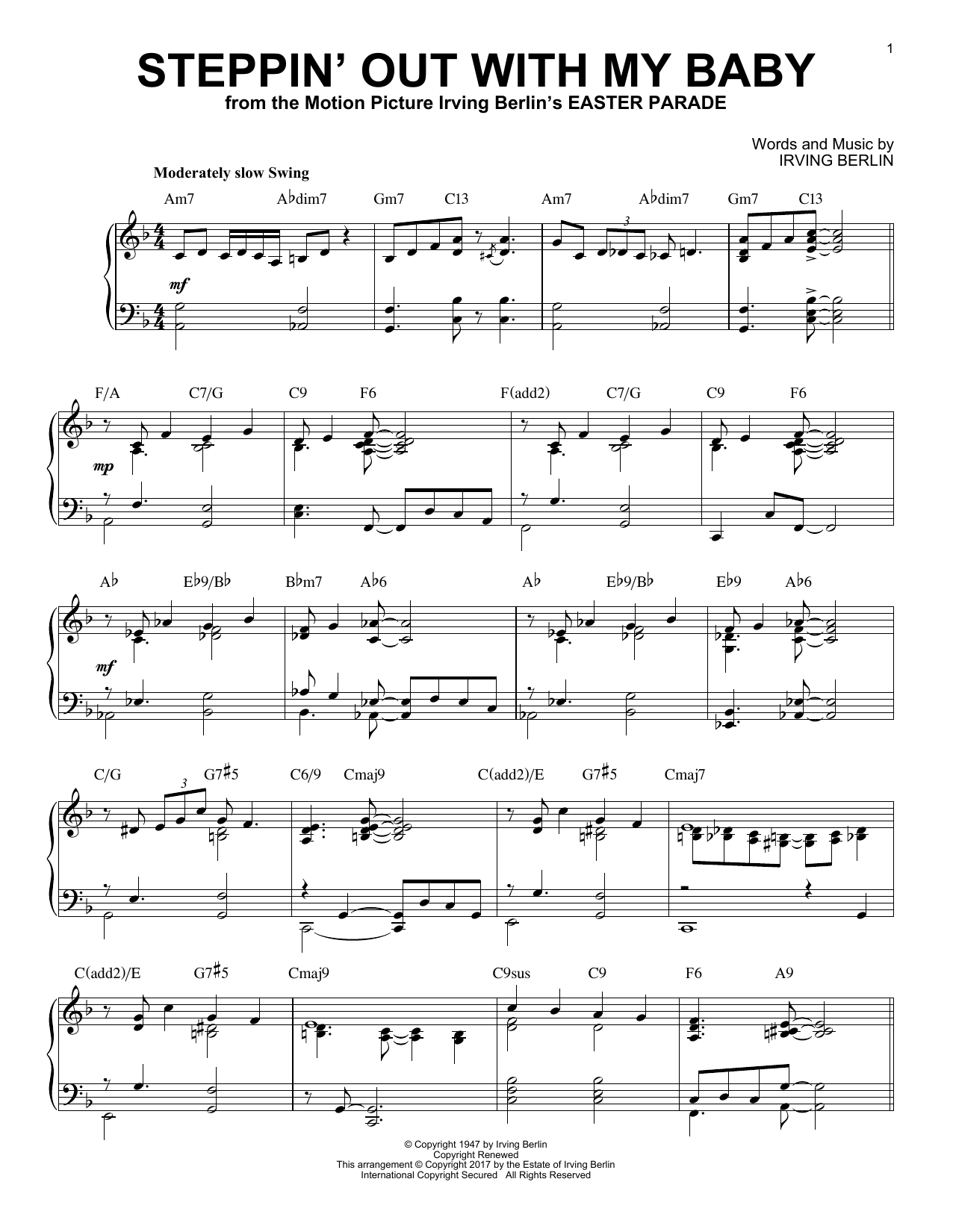 Irving Berlin Steppin' Out With My Baby [Jazz version] sheet music notes and chords arranged for Piano Solo