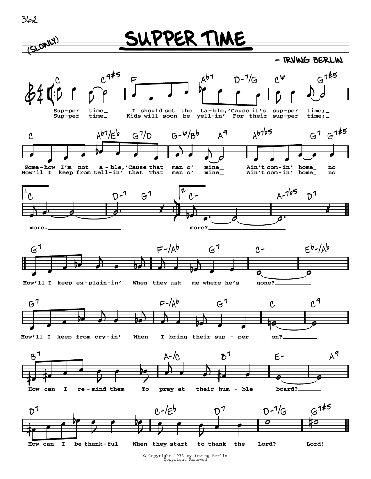 Irving Berlin Supper Time (High Voice) sheet music notes and chords arranged for Real Book – Melody, Lyrics & Chords