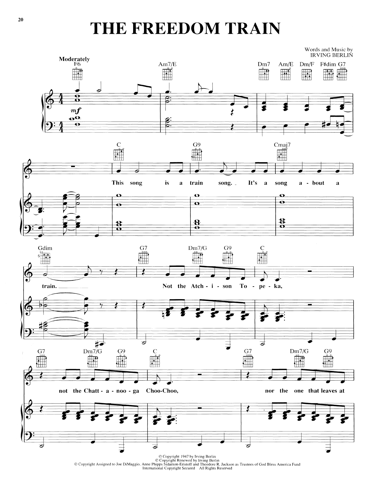 Irving Berlin The Freedom Train sheet music notes and chords arranged for Piano, Vocal & Guitar Chords (Right-Hand Melody)