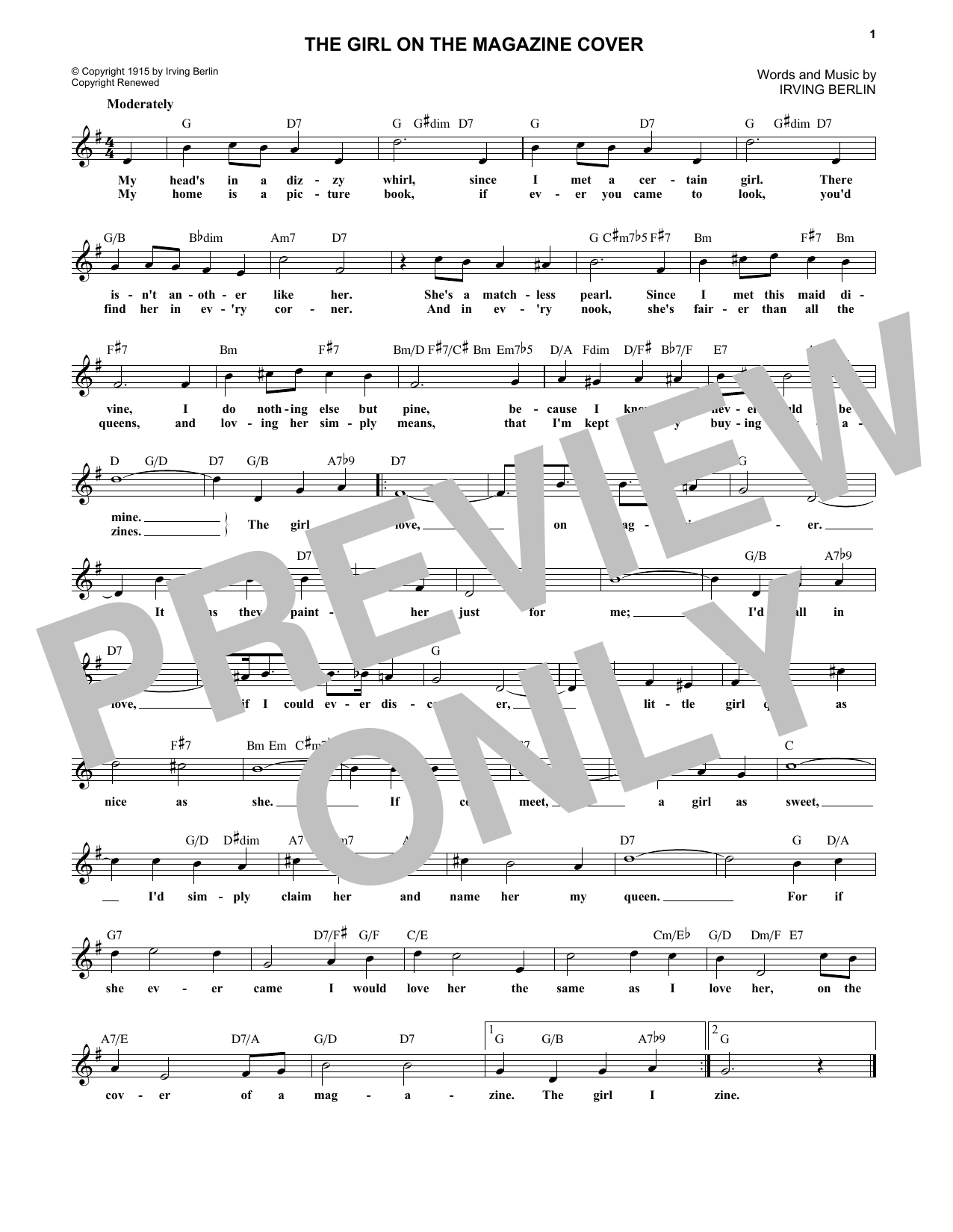 Irving Berlin The Girl On The Magazine Cover sheet music notes and chords arranged for Lead Sheet / Fake Book