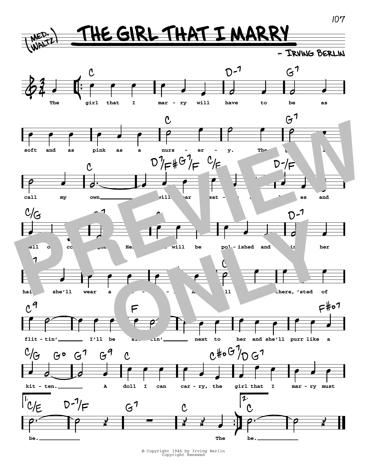 Irving Berlin The Girl That I Marry (High Voice) sheet music notes and chords arranged for Real Book – Melody, Lyrics & Chords