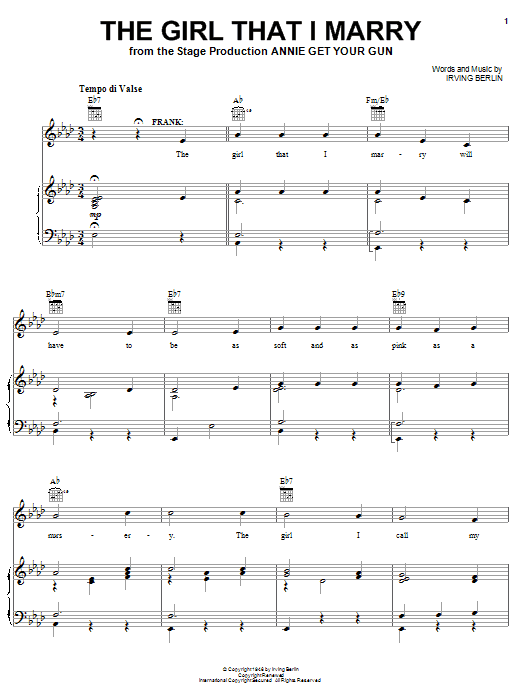 Irving Berlin The Girl That I Marry sheet music notes and chords arranged for Piano, Vocal & Guitar Chords (Right-Hand Melody)