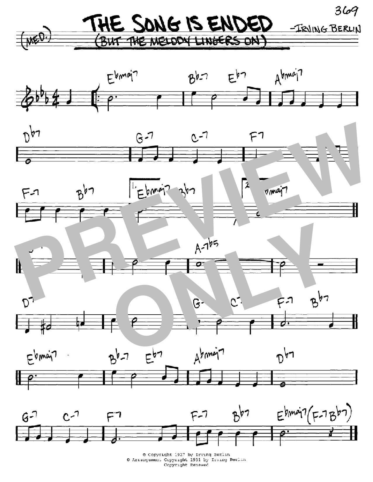 Irving Berlin The Song Is Ended (But The Melody Lingers On) sheet music notes and chords arranged for Lead Sheet / Fake Book